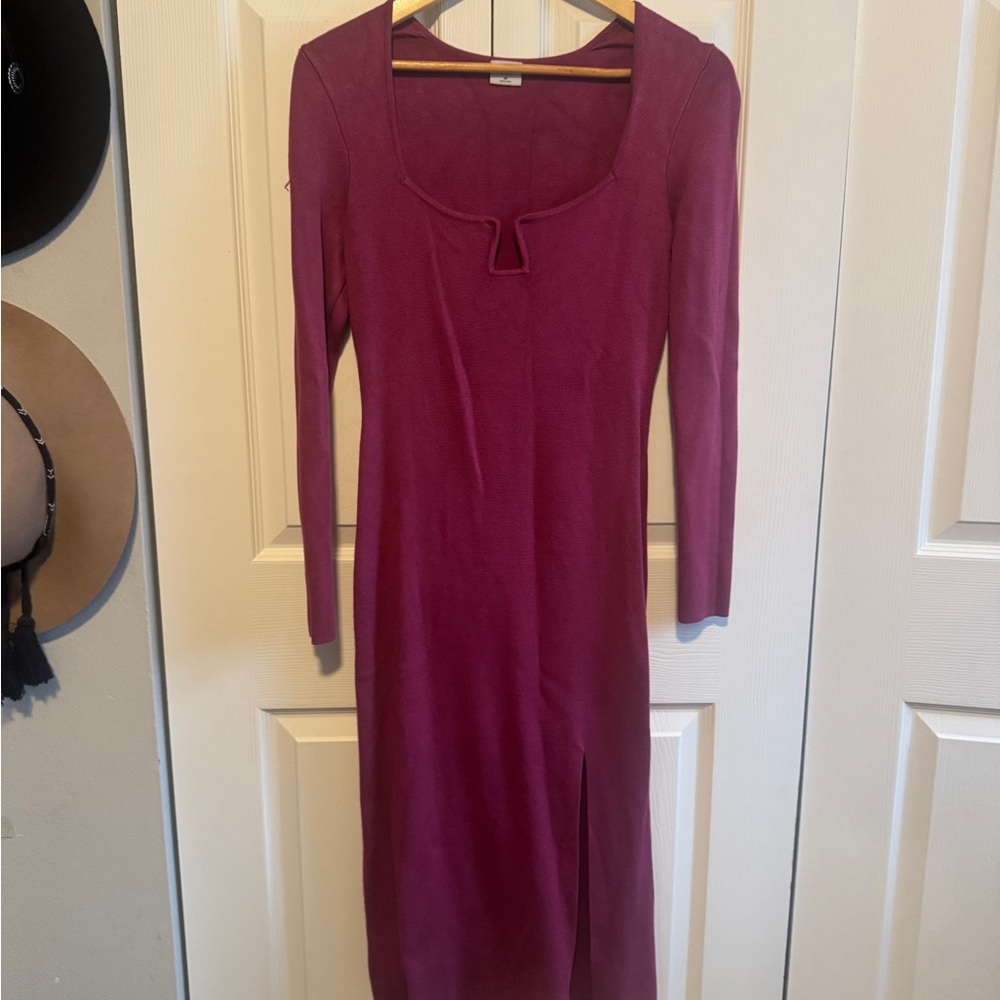 Abercrombie & Fitch Long Sleeve Magenta Bodycon Midi Dress